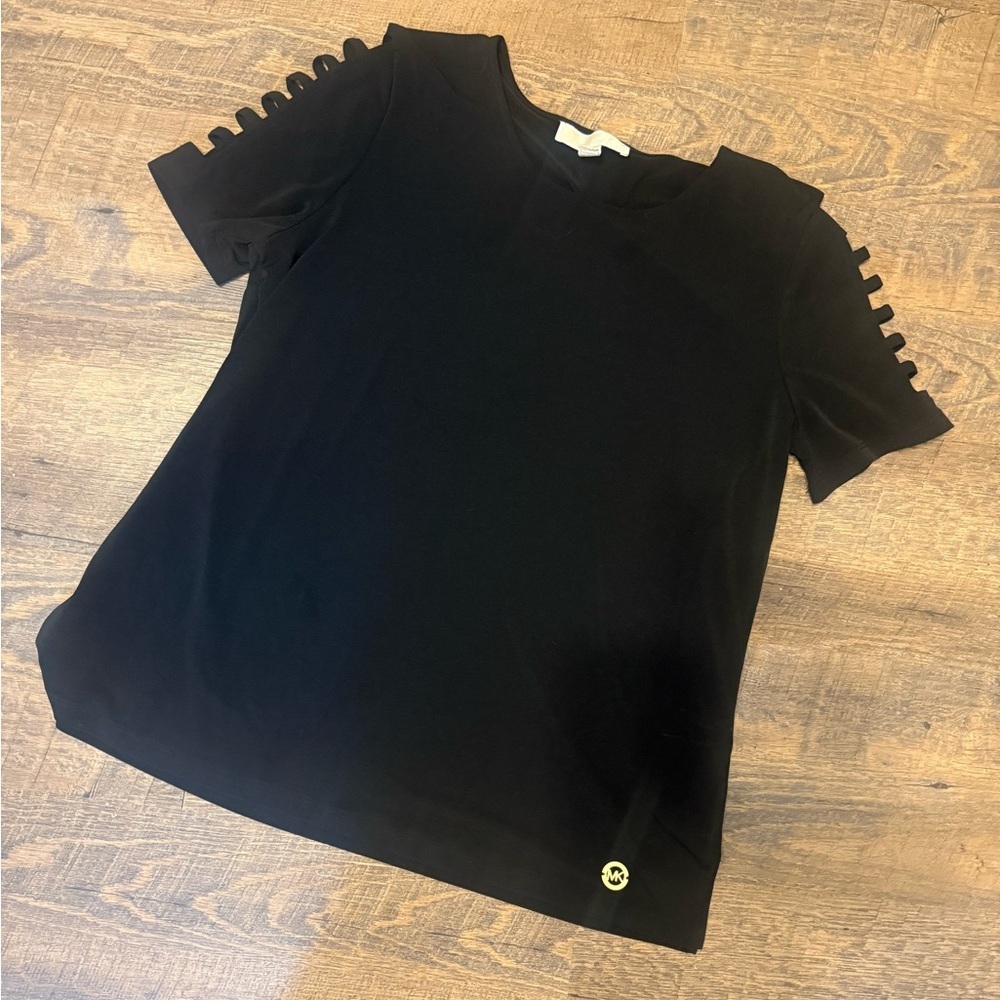 Michael Kors Black Short Sleeve Top with Cutout Detail